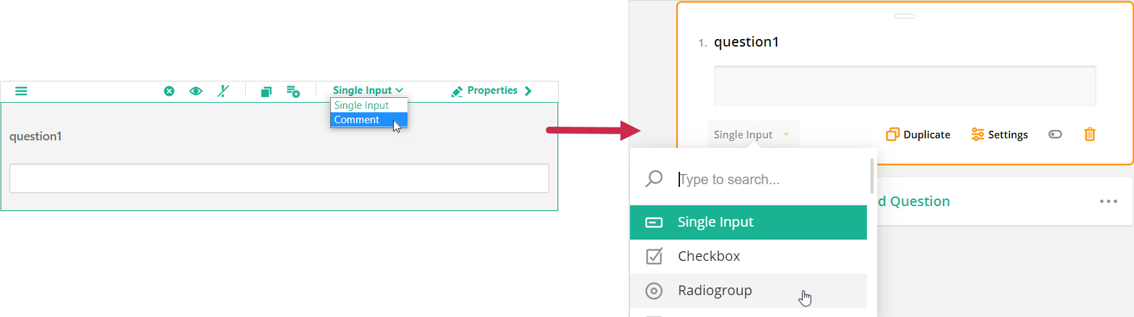 Survey Creator - Question types dropdown