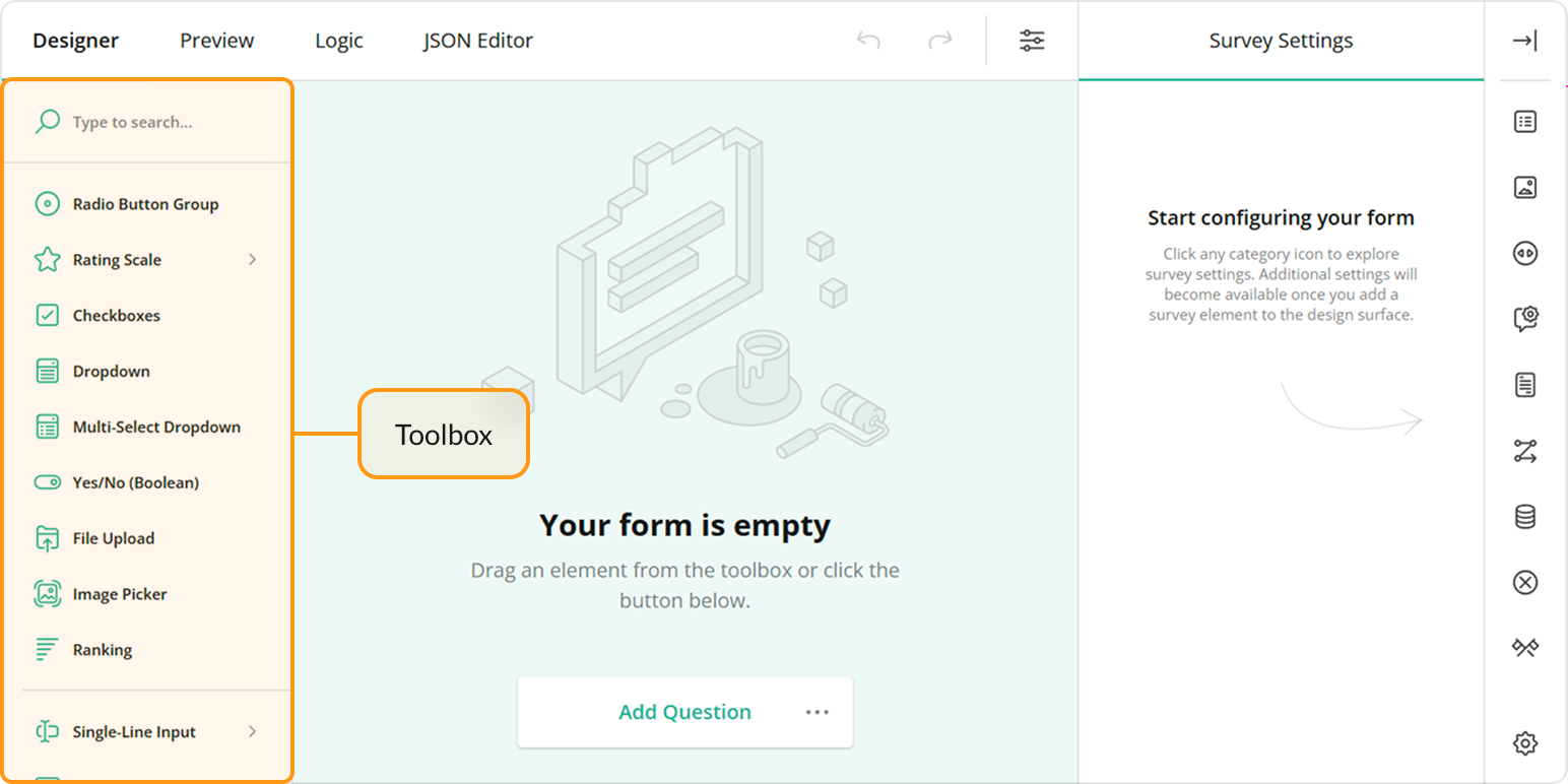 Survey Creator - Toolbox in full mode