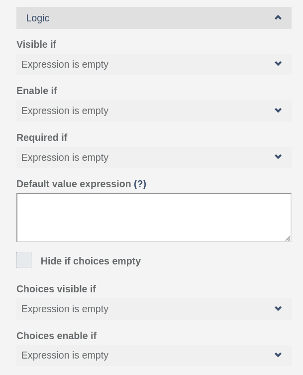 Image of Logic dropdown within Properties section