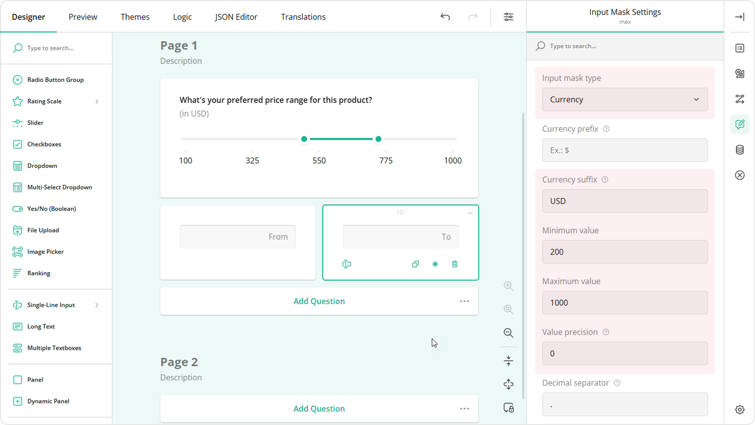Input masking for the maximum value input field