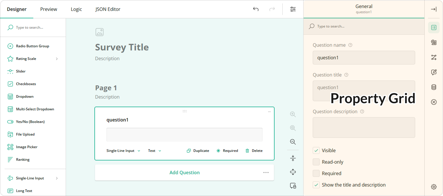 Survey Creator - Property Grid