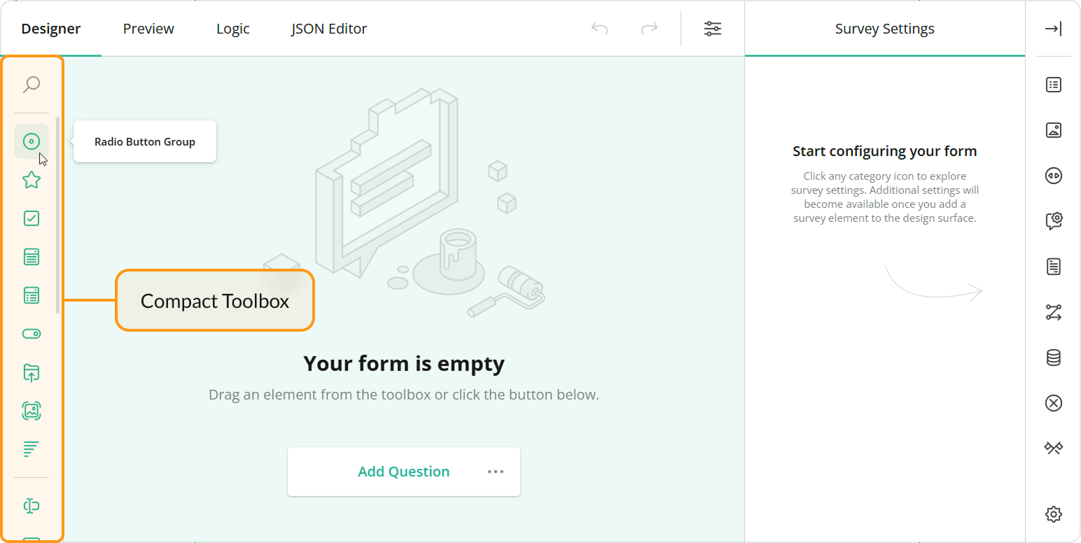 Survey Creator - Toolbox in compact mode